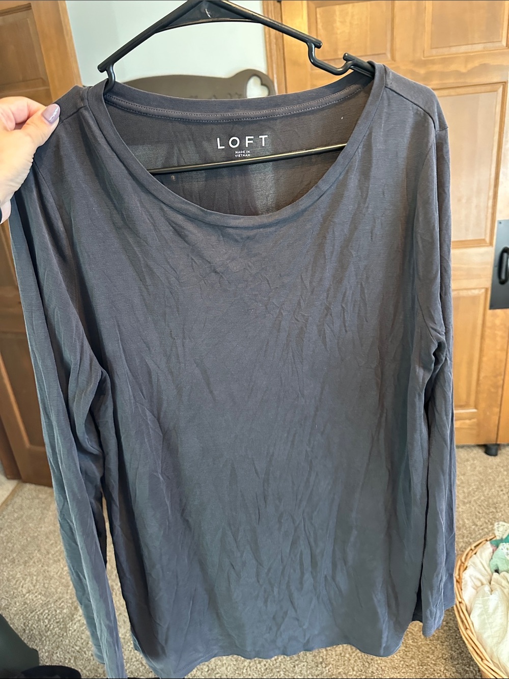 LOFT Long-Sleeve Scoop Neck Top - Charcoal